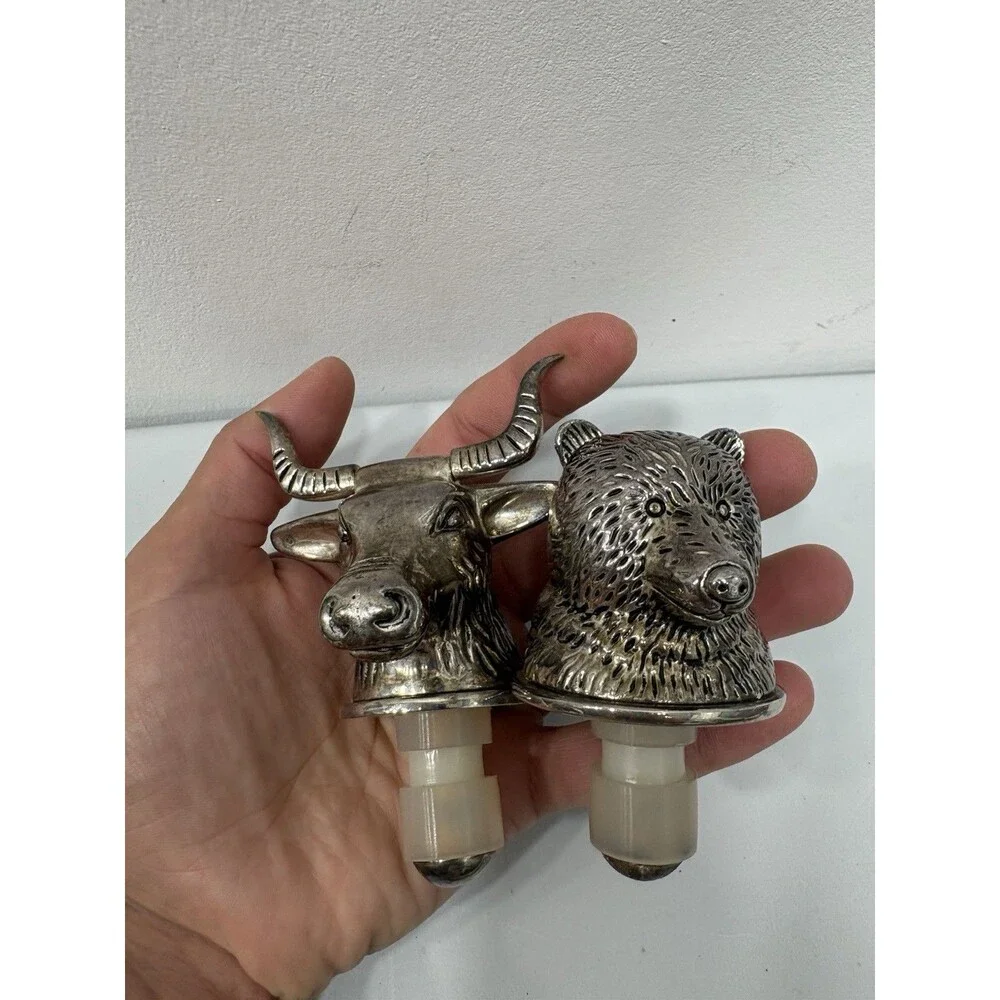 Bull and Bear Silver Plated Bottle Stoppers/Neiman Marcus/Stock Market